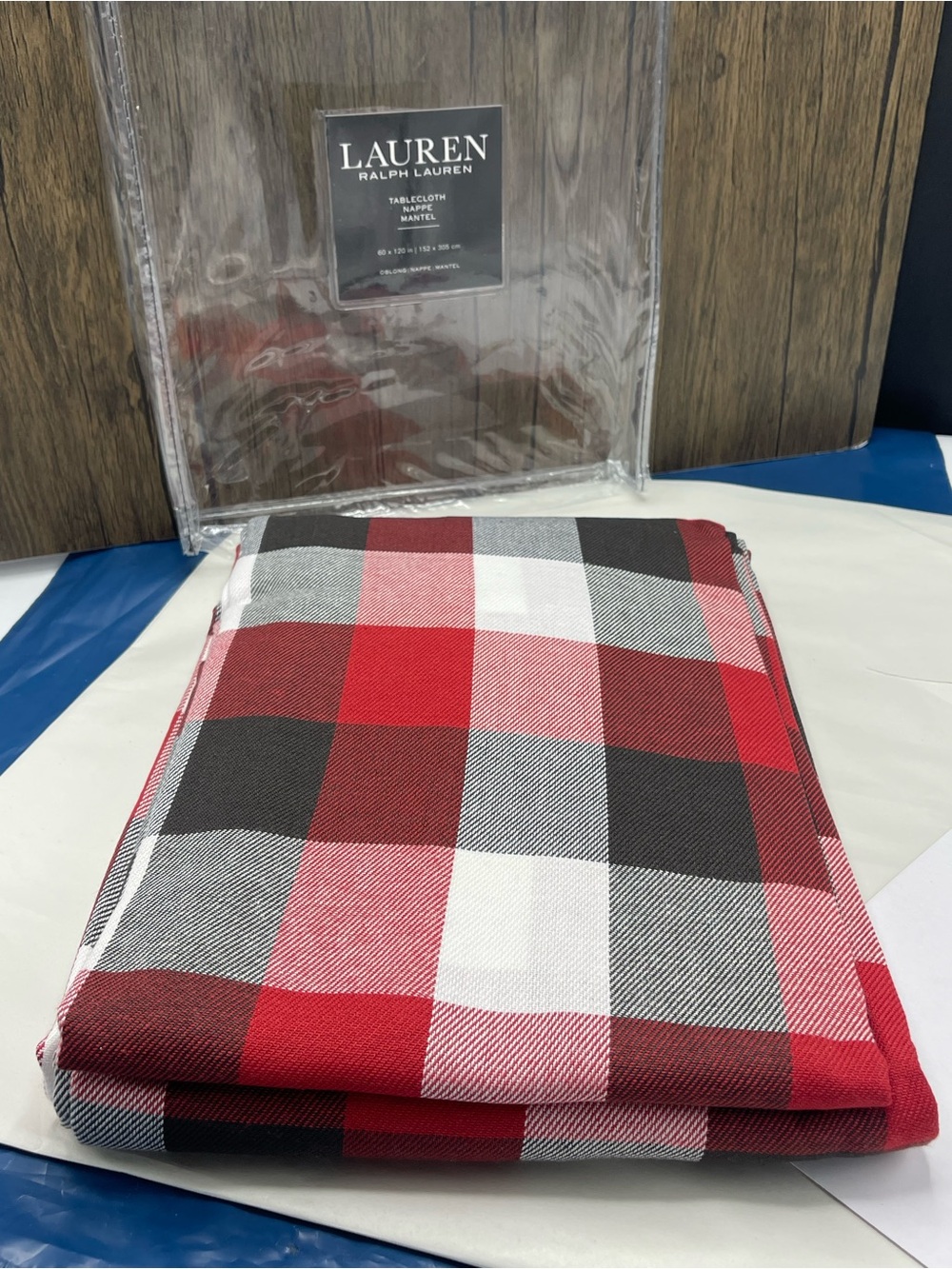 New Lauren by Ralph Lauren Oblong Tablecloth 60" x 120"  Red White Black Stripe